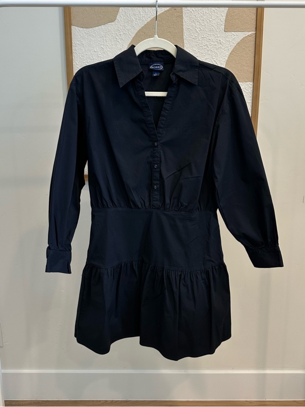 Black Button-Front Tiered Shirt Dress